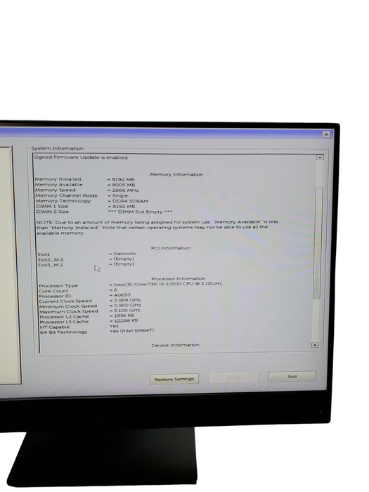 Dell OptiPlex 7480 AIO Intel i5-10500 3.10GHz 8GB RAM  NO-HDD/SSD (READ)