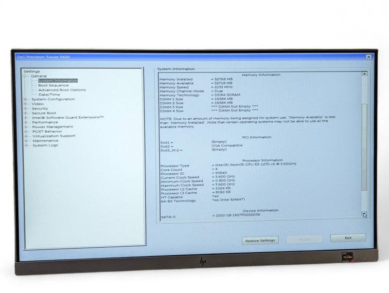 DELL Precision 3420 SFF Intel Xeon E3-1270 v5 @ 3.60Ghz, 32GB RAM, 1TB SSD -