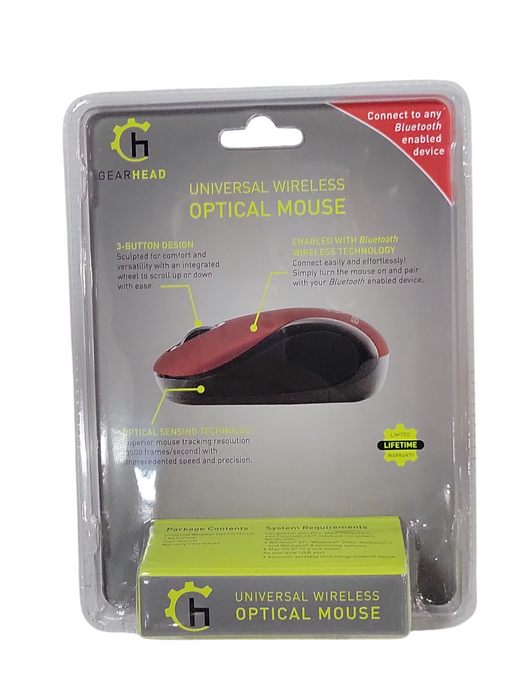 New Gear Head Universal Wireless Optical Mouse Bluetooth MBT9650RED