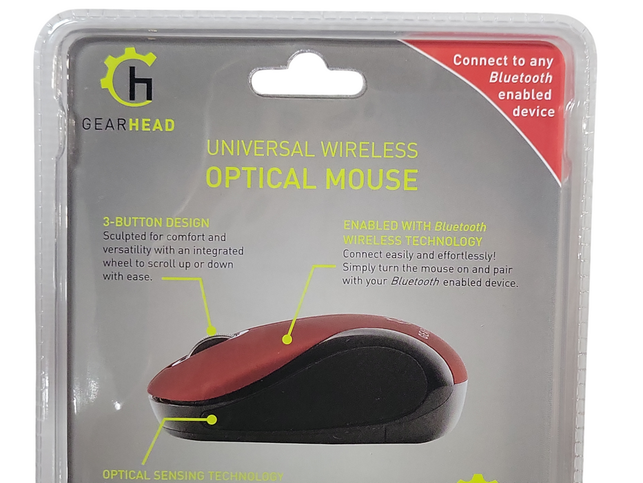 New Gear Head Universal Wireless Optical Mouse Bluetooth MBT9650RED