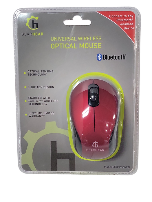 New Gear Head Universal Wireless Optical Mouse Bluetooth MBT9650RED