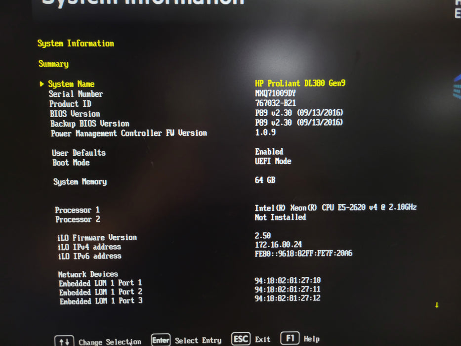 HP RolIant DL380 Gen9 - Xeon E5-2620 v4 64GB DDR4 P440ar 2x1400W 220V PSU