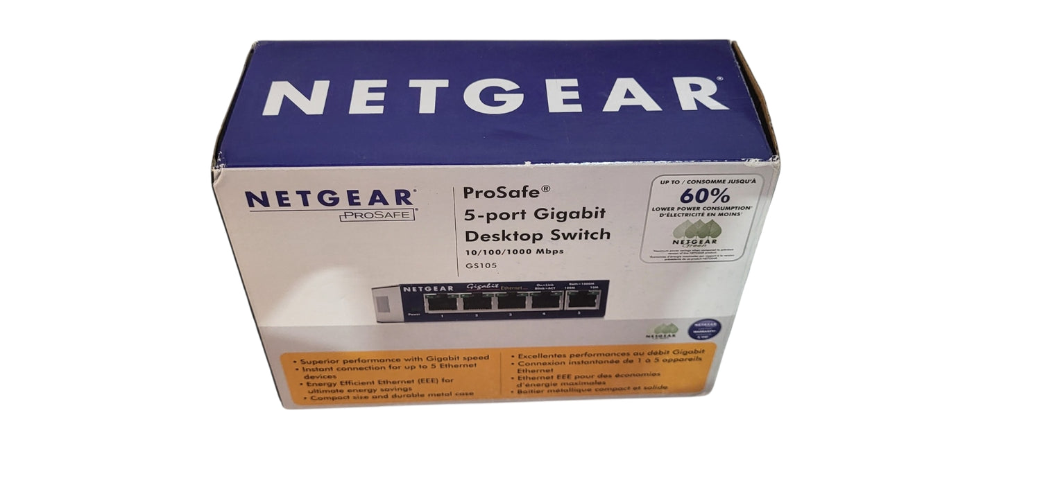 NETGEAR GS105 ProSafe 5-Port Gigabit Ethernet Switch W/Box