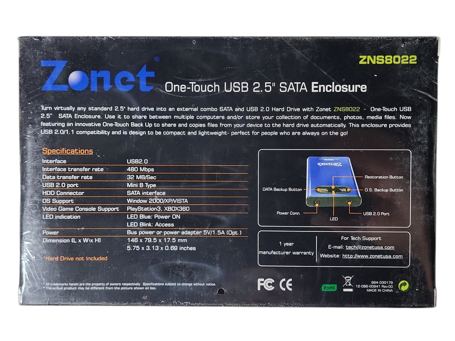 Zonet one-touch USB 2.5" SATA enclosure