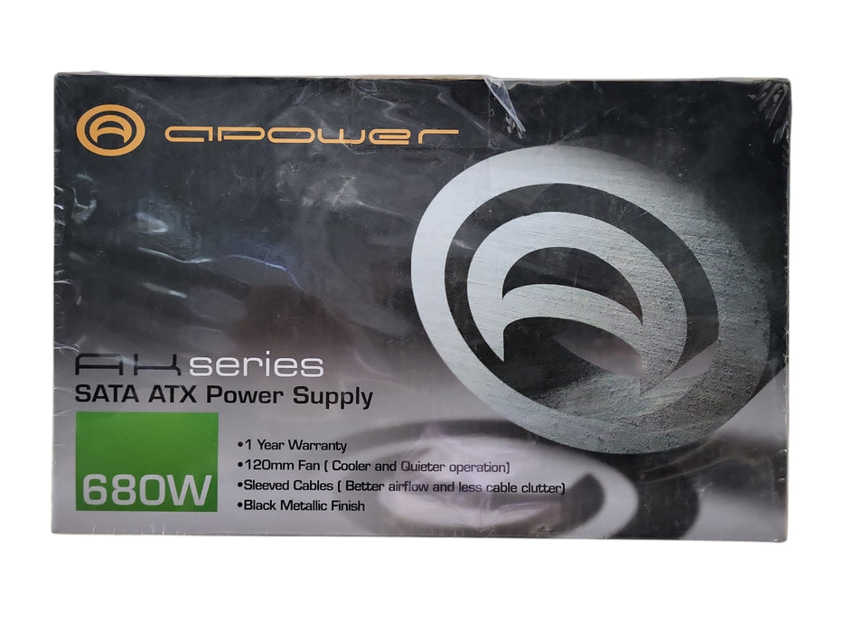 NEW SEALED - APower 680W AK Series Power Supply Black Gaming PC Silent 120mm Fan