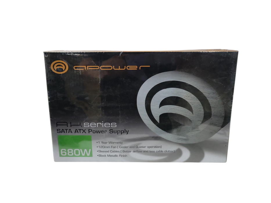 NEW SEALED - APower 680W AK Series Power Supply Black Gaming PC Silent 120mm Fan
