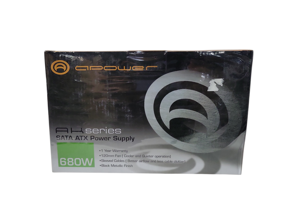 NEW SEALED - APower 680W AK Series Power Supply Black Gaming PC Silent 120mm Fan