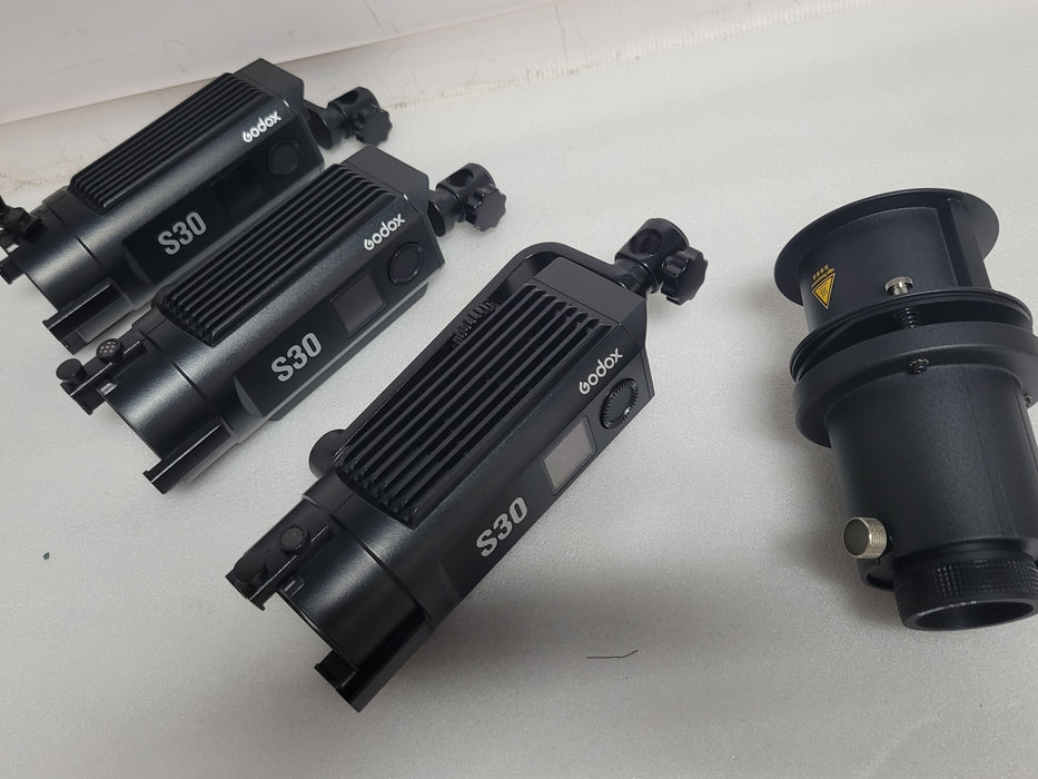 Open-Box kit of 3x Godox S30 Focusing LED Light