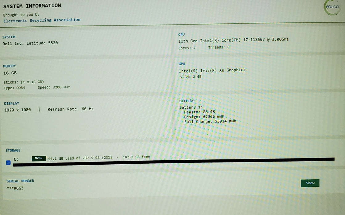 Dell Latitude 5520 i7-1185G7 @3.00GHz 16GB DDR4 256GB NVMe