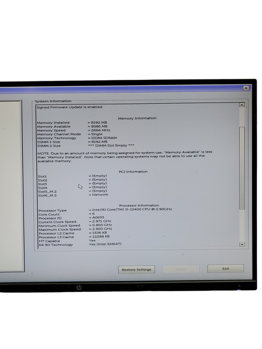 DELL VOSTRO 3888 INTEL CORE I5-10400 2.90GHZ 8GB RAM NO HDD/SSD