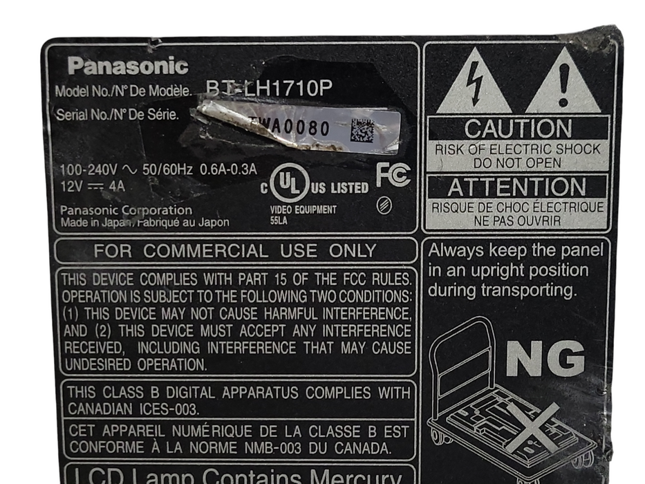 Panasonic BT-LH1710P 17" HD-SDI LCD Monitor, Slight Wear On Exterior