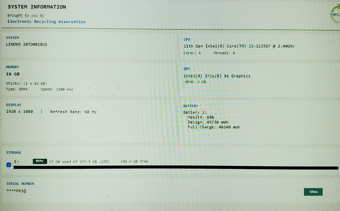Lenovo ThinkPad E15 Gen 2 i5-1135G7 16GB DDR4 256GB NVMe READ