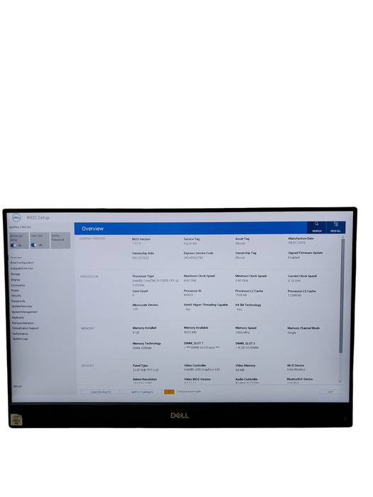 Dell OptiPlex 7490 AIO Intel i5 10505 3.20GHz 8GB RAM 23.8" FHD  NO-HDD/SSD