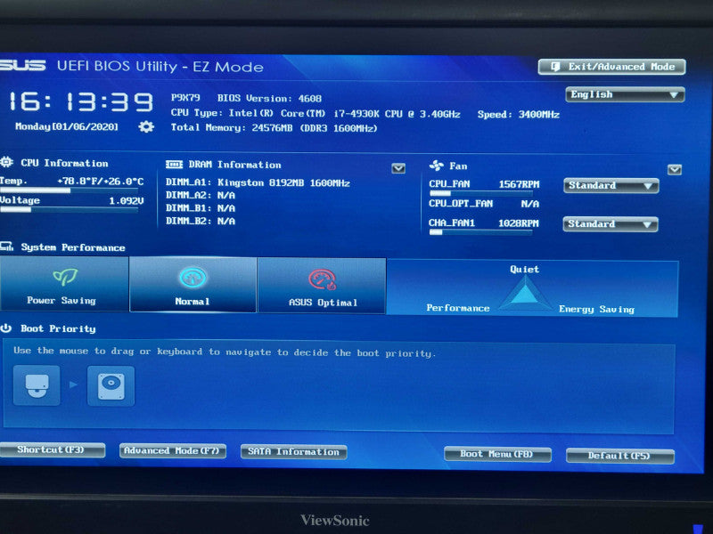 Custom/Asus P9X79 PC, Core I7-4930K 3.4GHz, 24GB RAM, 256GB SSD + 500GB HDD _