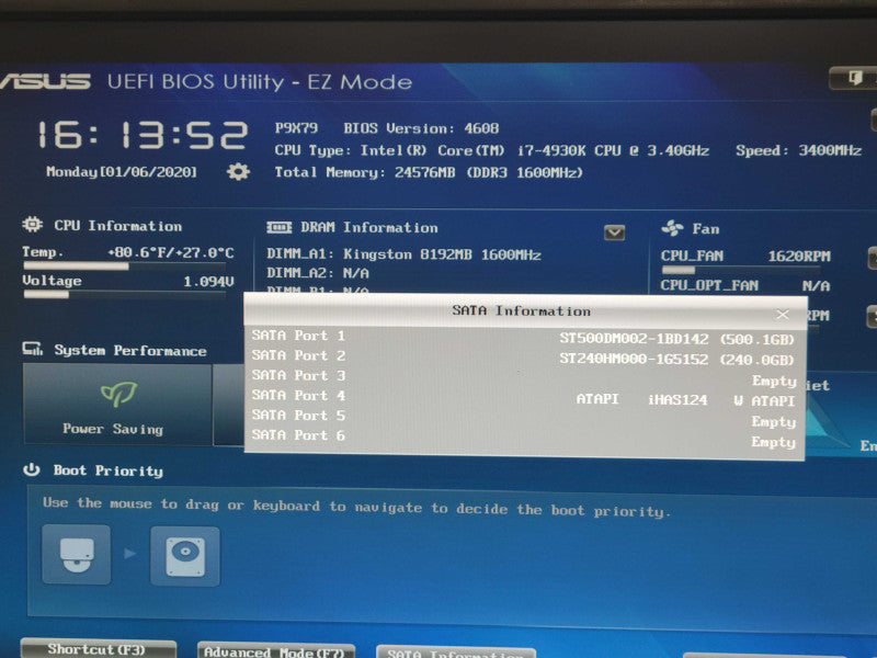 Custom/Asus P9X79 PC, Core I7-4930K 3.4GHz, 24GB RAM, 256GB SSD + 500GB HDD _