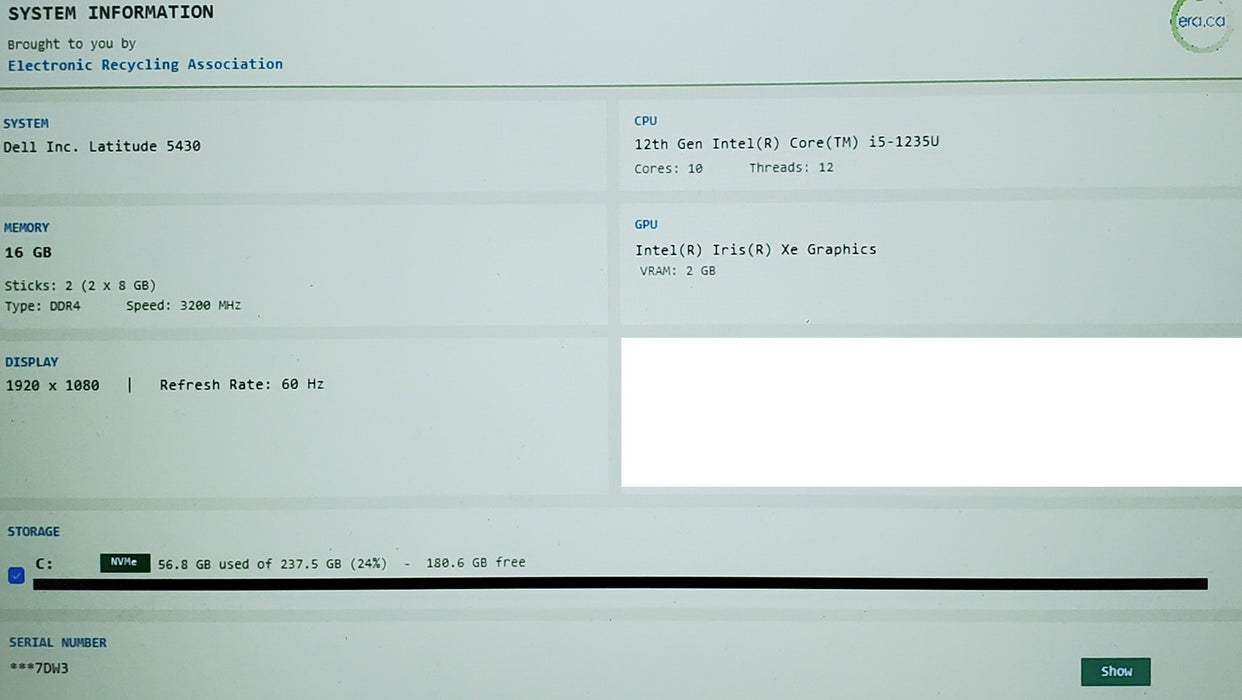 Dell Latitude 5430 Core i5-1235U 16GB DDR4 RAM 256GB SSD READ
