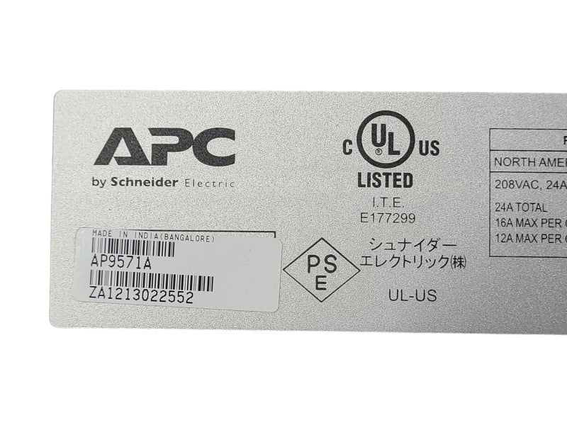 APC AP9571A Rack Mount PDU Basic 200V-240V/30A 1U Horizontal Rack Mount Q