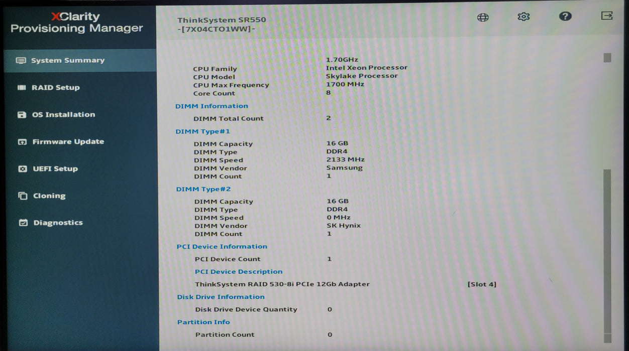Lenovo ThinkSystem SR550 | 1x Xeon Bronze 3106 @1.70GHz 32GB DDR4 | NO HDD