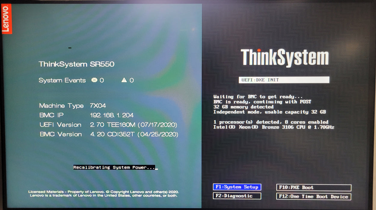 Lenovo ThinkSystem SR550 | 1x Xeon Bronze 3106 @1.70GHz 32GB DDR4 | NO HDD