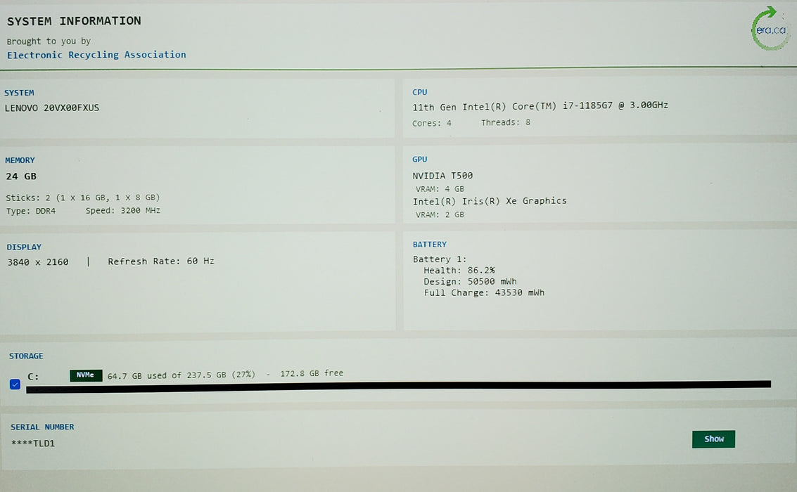 Lenovo ThinkPad P14s Gen 2 4K i7-1185G7 24GB 256GB T500