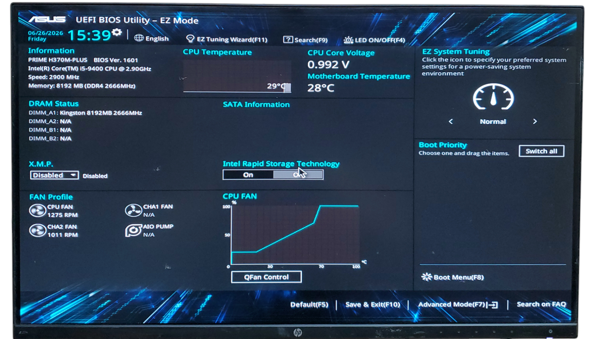 Custom PC H370M-PLUS i5-9400 CPU 2.90GHz 8GB RAM NO-HDD/SSD