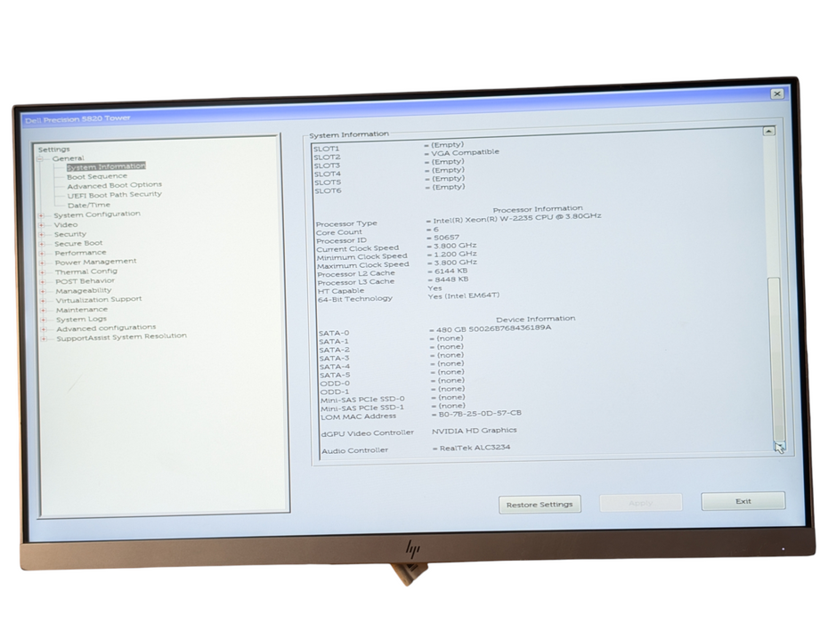 DELL Precision 5820 Intel Xeon W-2235 32GB RAM 480GB SSD NVIDIA Quadro P2200 5GB