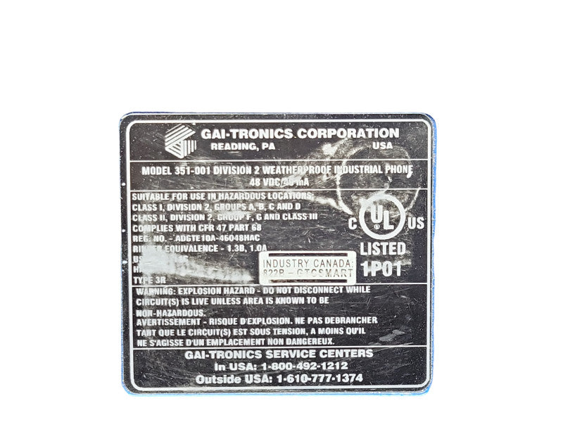 GAI-Tronics 351-001 Division 2 weatherproof industrial phone _