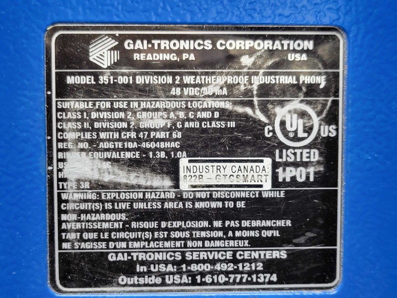 GAI-Tronics 351-001 Division 2 weatherproof industrial phone _