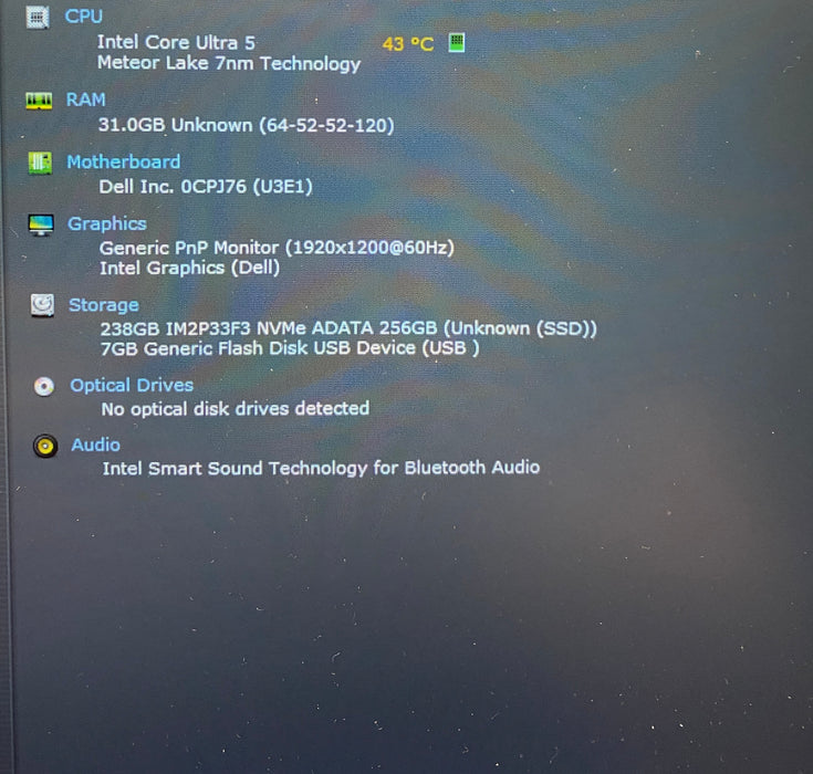 Dell Latitude 7650 Intel Core Ultra 5 135U 2.10GHz 32GB RAM 256GB SSD READ