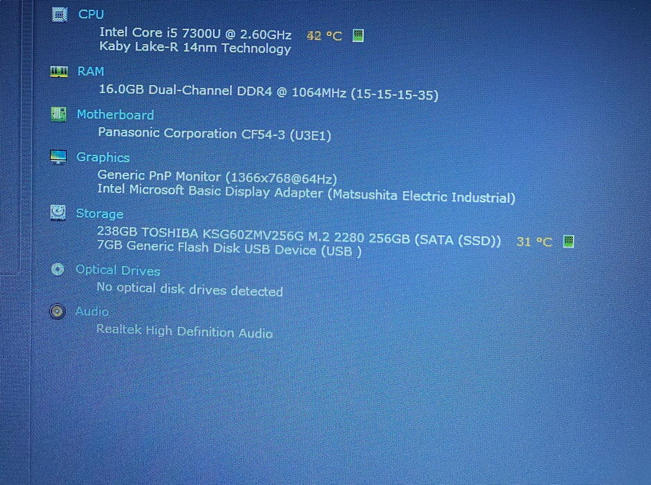 Panasonic ToughBook CF-54 i5-7300U 16GB RAM 256GB SSD 6050Hrs.