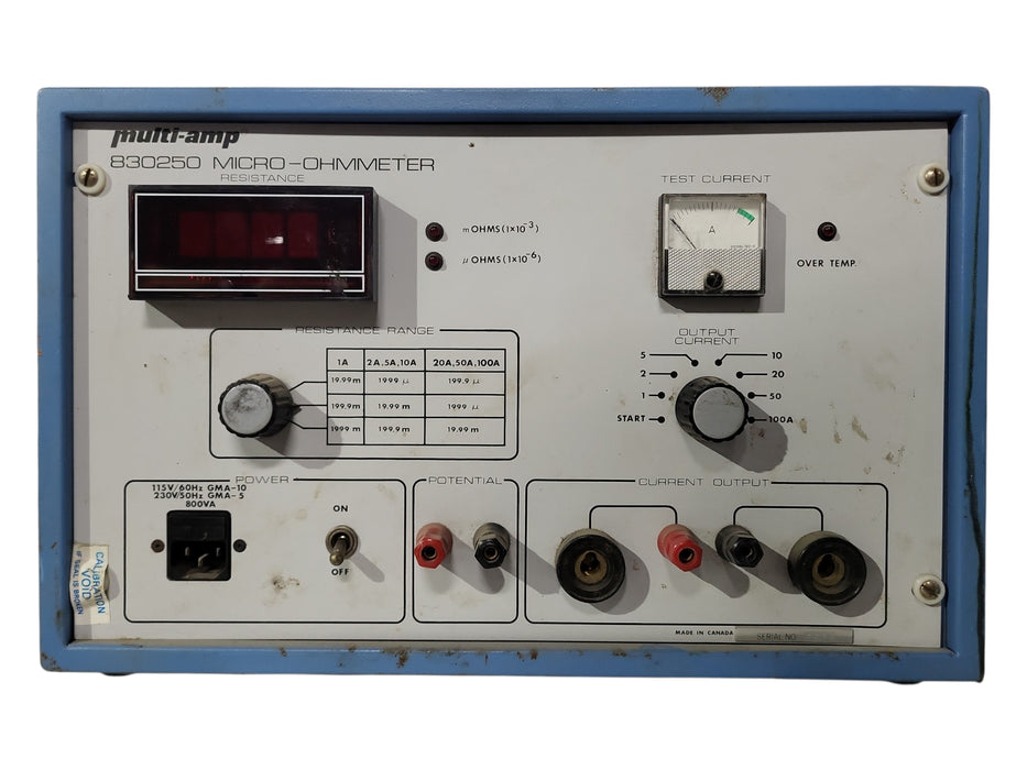 Multi-Amp 830250 Megger 100A Micro-Ohmmeter with Leads NIST Calibrated DLRO, SEE