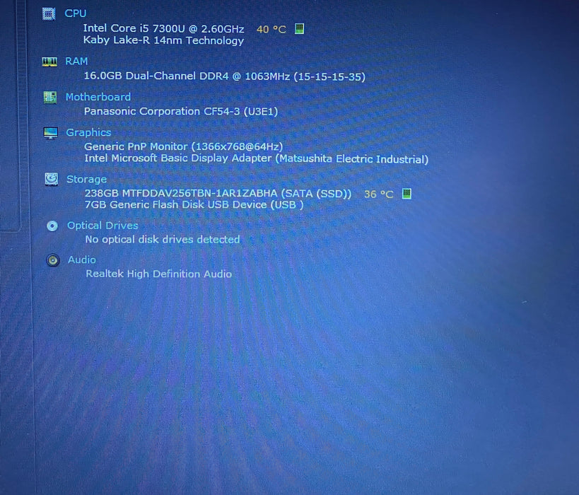 Panasonic ToughBook CF-54 i5-7300U 16GB RAM 256GB SSD 16820Hrs.READ!