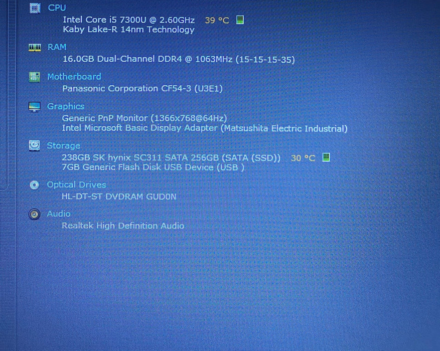 Panasonic ToughBook CF-54 i5-7300U 16GB RAM 256GB SSD 1620Hrs.