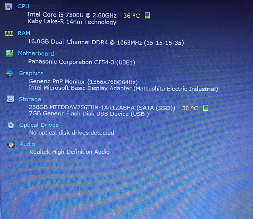 Panasonic ToughBook CF-54 i5-7300U 16GB RAM 256GB SSD 9940Hrs. READ!