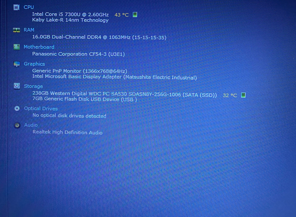 Panasonic ToughBook CF-54 i5-7300U 16GB RAM 256GB SSD 8290Hrs.