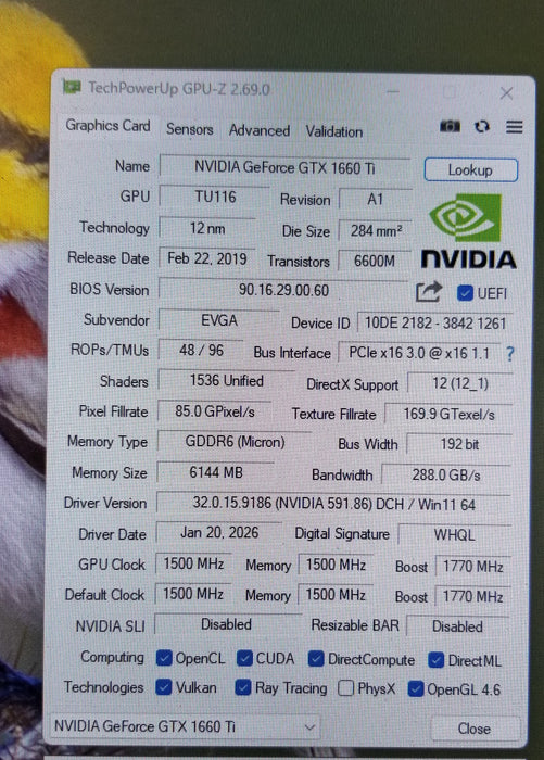 EVGA GeForce GTX 1660 Ti 6GB Graphics Card