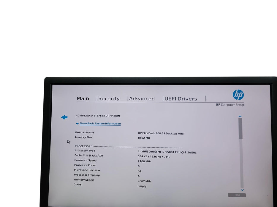 HP EliteDesk 800 G5 Mini i5 - 9500T @ 2.20GHz 8GB DDR4 Ram No HDD