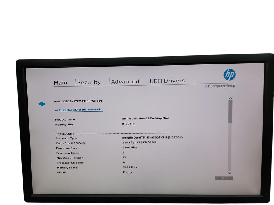 HP ProDesk 400 G5 Mini i5 - 9500T @ 2.20GHz 8GB DDR4 Ram No HDD