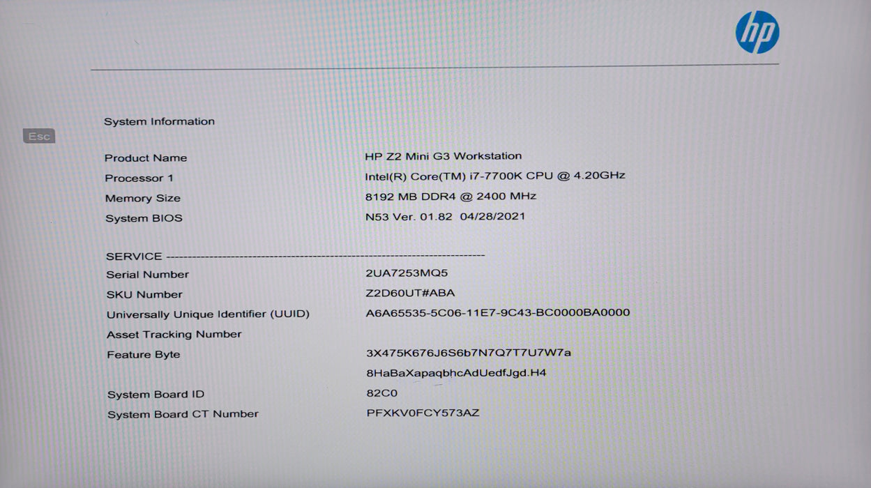 HP Z2 Mini G3 Workstation w/ Intel i7-7700K 8GB RAM No HDD/SSD/AC Adapter
