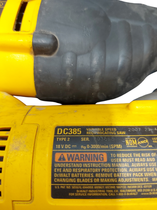Lot 2x DeWalt DC385 18V Type 1/ 2 Variable Speed Reciprocating Saw Tool ONLY