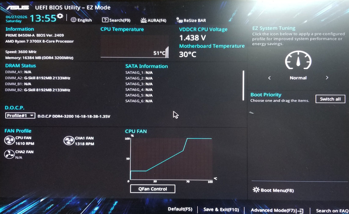 Custom Pc w/ Asus B450M-A AMD Ryzen 7 3700X CPU 16GB RAM No HDD