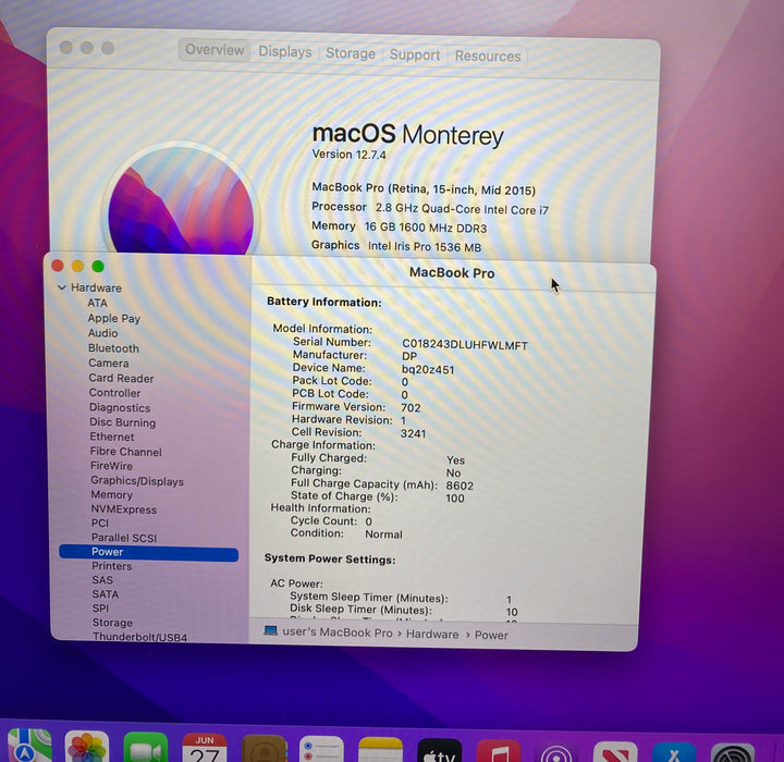 Apple MacBook Pro 15" 2015 i7-4980HQ Intel Iris Pro GPU 16GB RAM 512GB SSD