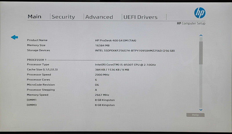 HP ProDesk 400 G4 USFF, i5-8500T 2.10GHz 6C, 16GB DDR4, 256GB Nvme, WiFi