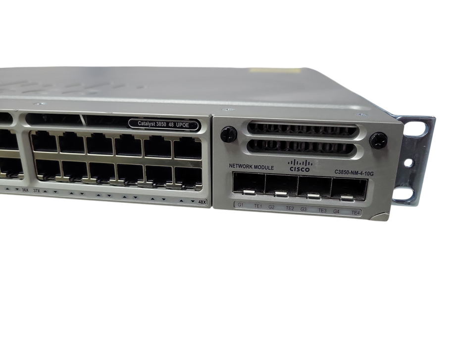 Cisco WS-C3850-48U-E 48 Ethernet UPOE ports 2x 1100W PSU w/ C3850-NM-4-10G
