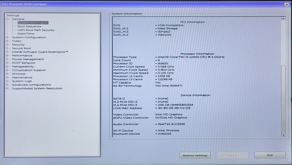 DELL PRECISION 3240 Compact, i5-10500 3.10GHz, 16GB DDR4, 256GB NVMe, 240W PSU