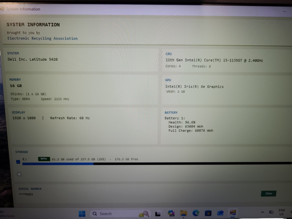 Dell Latitude 5420 Core i5-1135G7 2.4GHz 16GB DDR4 RAM 256GB SSD