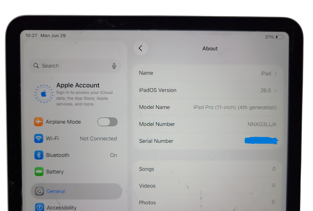 Apple iPad Pro 4th Gen 11-inch- 256GB - Silver [A2759 | C] - cracked screen