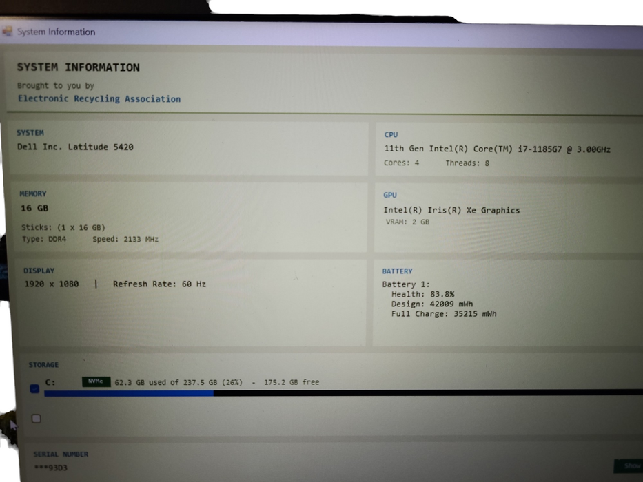 Dell Latitude 5420 Core i7-1185G7 3.0GHz 16GB DDR4 RAM 256GB SSD