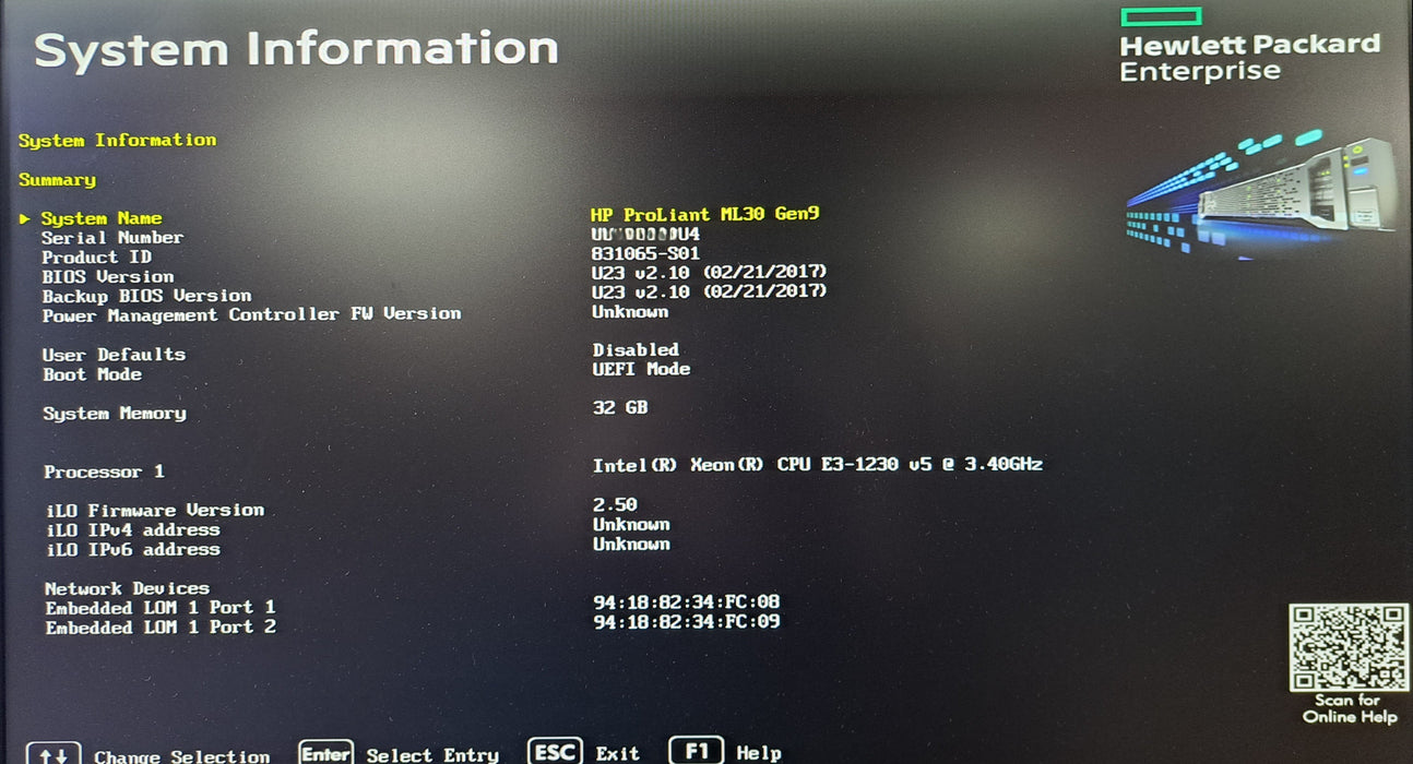 HP ProLiant ML30 Gen9 4x 3.5" | Xeon E5-1230 v5 @3.40GHz, 32GB DDR4, B140i RAID