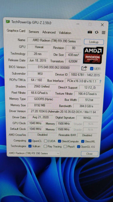 MSI AMD RADEON R9 390 8GB PCIE %
